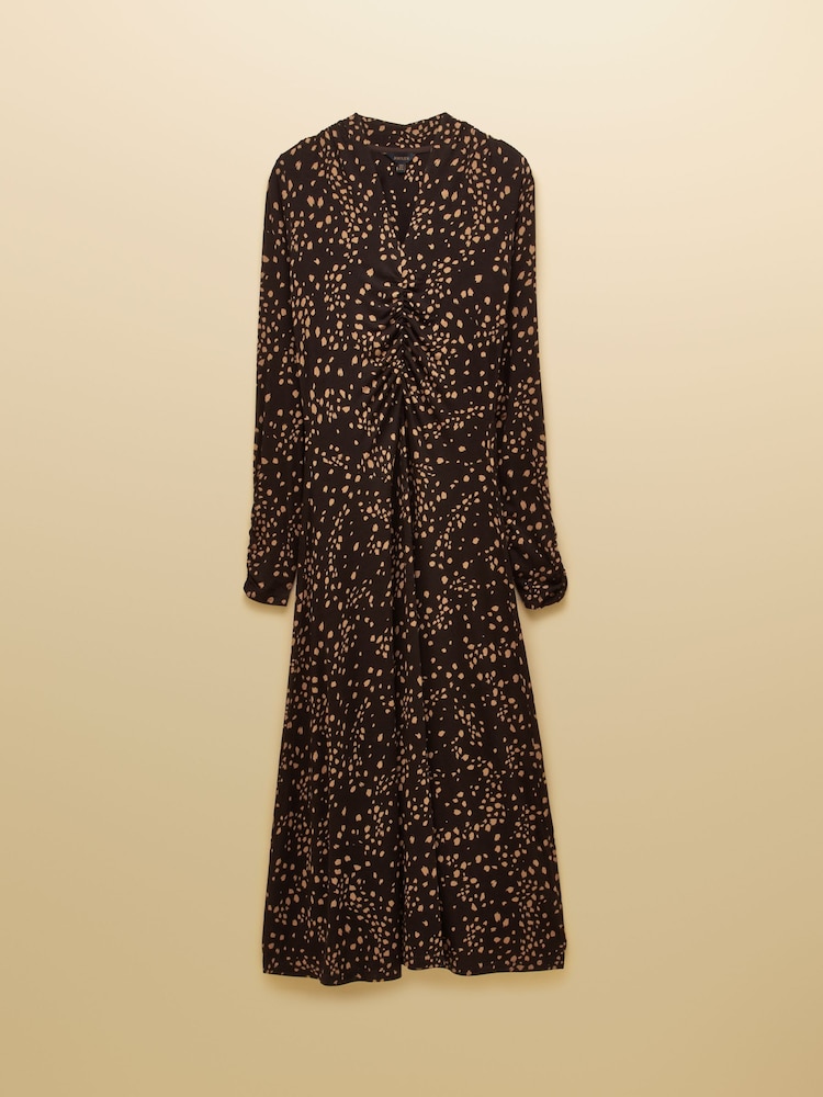 Joules Anya Brown Spot Jersey Ruched Dress - Image 7 of 7 Joules Anya Brown Spot Jersey Ruched Dress - Image 7 of 7