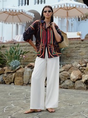 Ecru Elastic Back Wide Leg Satin Trousers - Image 1 of 7