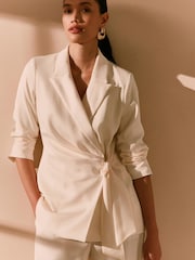Ecru Satin Wrap Blazer - Image 1 of 9