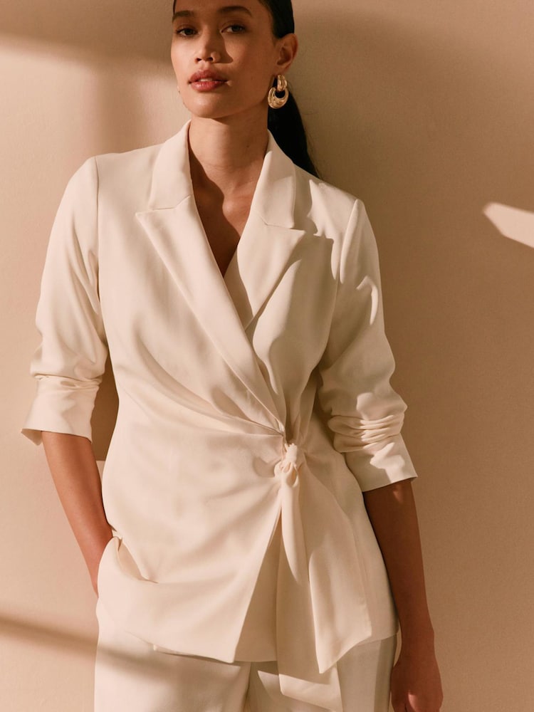 Ecru Satin Wrap Blazer - Image 1 of 9
