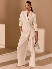 Ecru Satin Wrap Blazer - Image 2 of 9