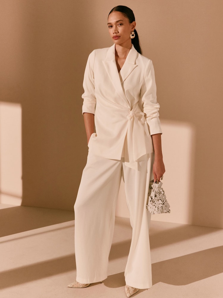 Ecru Satin Wrap Blazer - Image 2 of 9