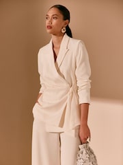 Ecru Satin Wrap Blazer - Image 3 of 9