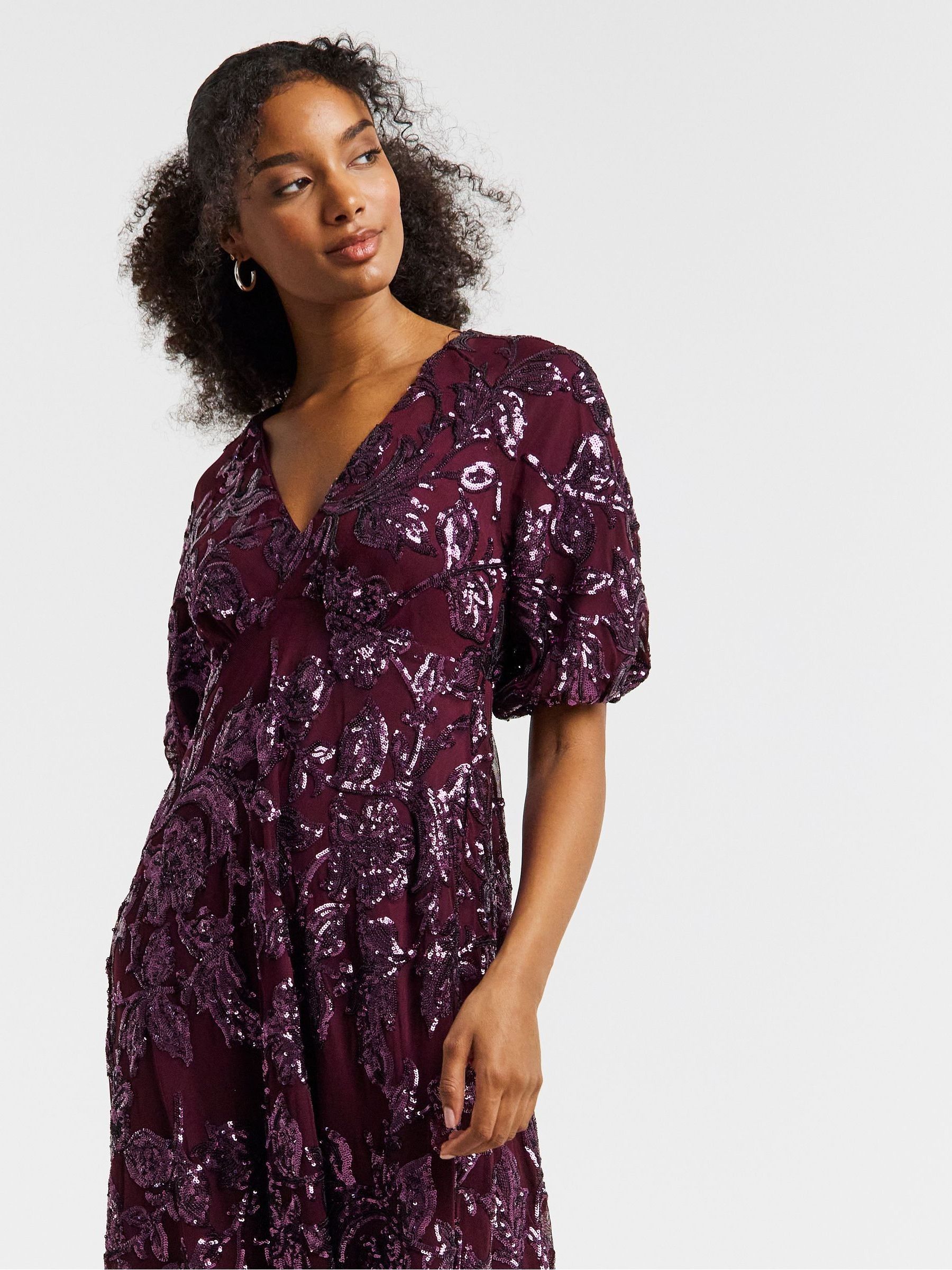 Buy Joanna Hope Purple Floral Sequin Maxi Tea Dress from Next USA
