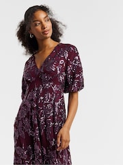 Joanna Hope Purple Floral Sequin Maxi Tea Dress - Image 3 of 4