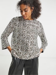 Joanna Hope Long Sleeve Beaded Black Blouse - Image 1 of 4