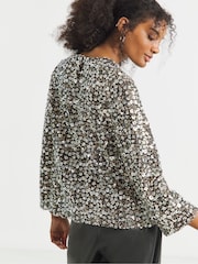 Joanna Hope Long Sleeve Beaded Black Blouse - Image 2 of 4