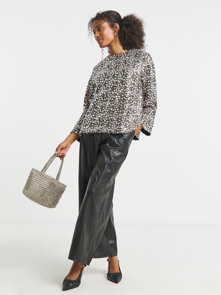 Joanna Hope Long Sleeve Beaded Black Blouse - Image 4 of 4