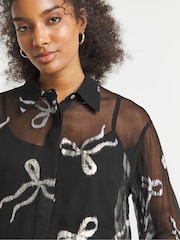 Joanna Hope Lurex Foil Bow Print Crinkle Black Shirt - Image 4 of 4