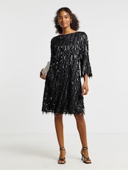 Joanna Hope Sequin Tassle Mini Shift Black Dress - Image 2 of 5