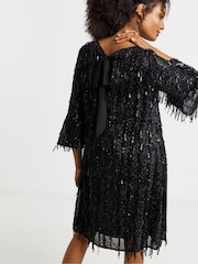 Joanna Hope Sequin Tassle Mini Shift Black Dress - Image 3 of 5