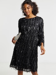 Joanna Hope Sequin Tassle Mini Shift Black Dress - Image 4 of 5