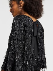 Joanna Hope Sequin Tassle Mini Shift Black Dress - Image 5 of 5
