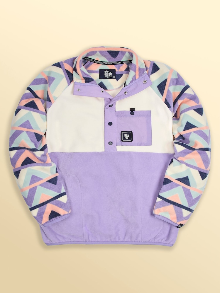 Harper & Lewis Purple Sutton Retro Pattern Popper Neck Fleece - Image 1 of 2 Harper & Lewis Purple Sutton Retro Pattern Popper Neck Fleece - Image 1 of 2