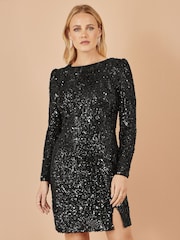 Yumi Black Sequin Long Sleeve Fitted Dress - Image 1 of 4