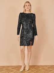 Yumi Black Sequin Long Sleeve Fitted Dress - Image 2 of 4