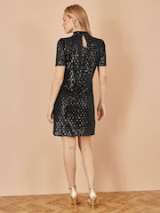 Yumi Black Sequin Tunic Dress with Chevron Pattern And a Keyhole Neckline - Image 2 of 4