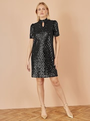Yumi Black Sequin Tunic Dress with Chevron Pattern And a Keyhole Neckline - Image 3 of 4