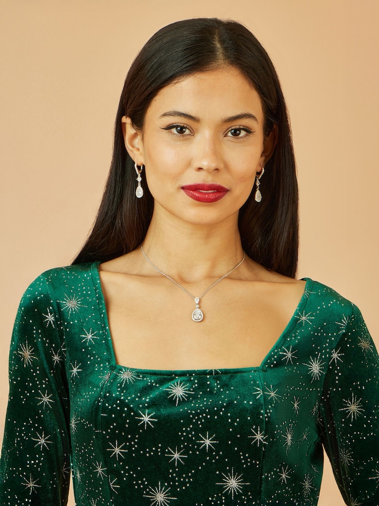 Yumi Green Starburst Foil Print Long Sleeve Skater Dress - Image 5 of 5 Yumi Green Starburst Foil Print Long Sleeve Skater Dress - Image 5 of 5