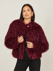 Yumi Red Luxe Fluffy Faux Fur Coat - Image 3 of 5
