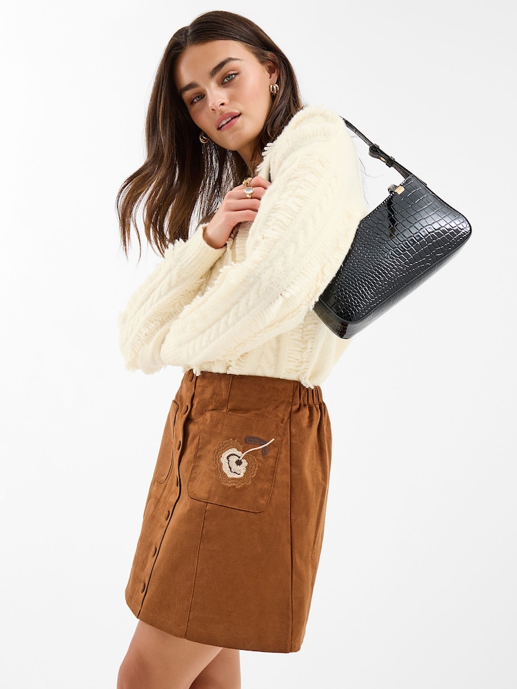 Accessorize Brown Floral Embroidered Suedette Mini Skirt - Image 2 of 4 Accessorize Brown Floral Embroidered Suedette Mini Skirt - Image 2 of 4