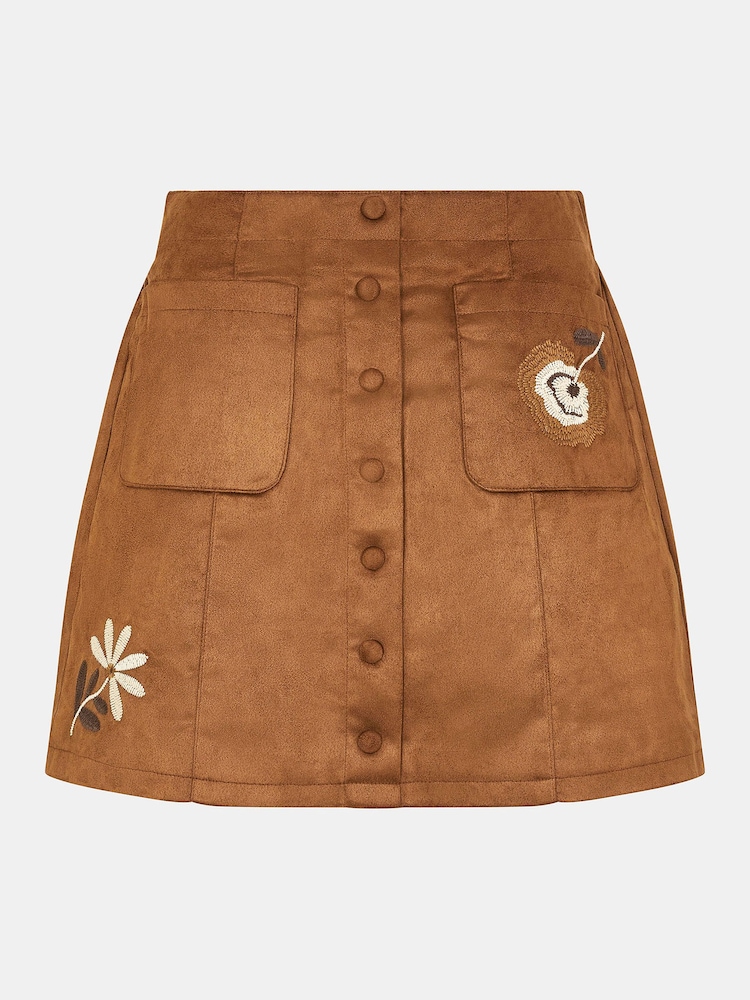 Accessorize Brown Floral Embroidered Suedette Mini Skirt - Image 4 of 4 Accessorize Brown Floral Embroidered Suedette Mini Skirt - Image 4 of 4
