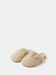 Accessorize Natural Sparkle Buckle Faux Fur Slippers - Image 2 of 3