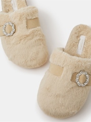 Accessorize Natural Sparkle Buckle Faux Fur Slippers - Image 3 of 3
