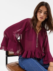 Accessorize Red Ruffle Chiffon Blouse - Image 1 of 4