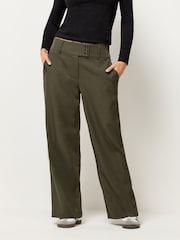 PixieGirl Petite Green 3 Button Tab Wide Leg Trousers - Image 2 of 5