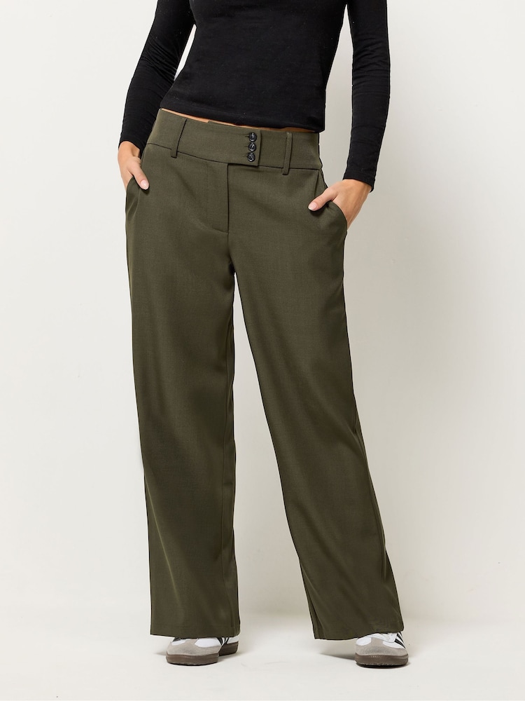 PixieGirl Petite Green 3 Button Tab Wide Leg Trousers - Image 2 of 5 PixieGirl Petite Green 3 Button Tab Wide Leg Trousers - Image 2 of 5