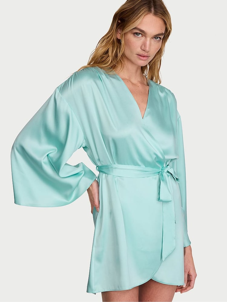Victoria's Secret Canal Blue Satin Short Robe - Image 1 of 2