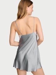 Victoria's Secret Starstruck Grey Mini Satin Lace Trim Slip Dress - Image 2 of 2
