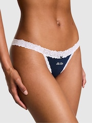 Victoria's Secret PINK Noir Navy Blue 'Too Cute' String Bikini Cotton Lace Trim Knickers - Image 1 of 2