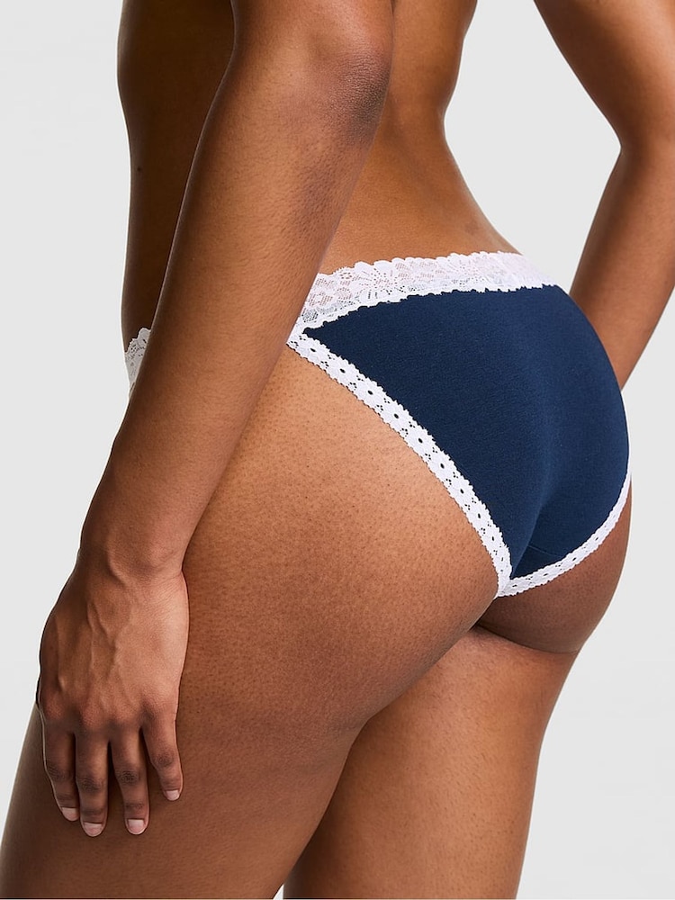 Victoria's Secret PINK Noir Navy Blue 'Too Cute' String Bikini Cotton Lace Trim Knickers - Image 2 of 2 Victoria's Secret PINK Noir Navy Blue 'Too Cute' String Bikini Cotton Lace Trim Knickers - Image 2 of 2