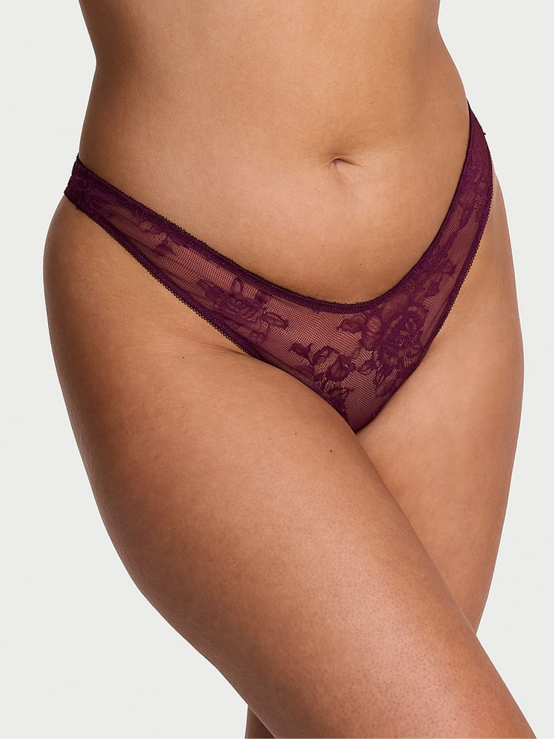 Victoria's Secret Rich Maroon Red Thong Charm Lace Knickers