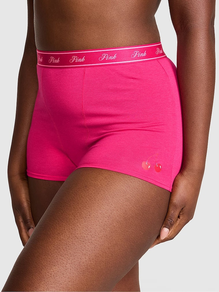 Victoria's Secret PINK Hot Stuff Pink High Waist Cotton Logo Knickers - Image 1 of 2 Victoria's Secret PINK Hot Stuff Pink High Waist Cotton Logo Knickers - Image 1 of 2