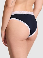 Victoria's Secret PINK Noir Navy Blue 'Too Cute' Cheeky Cotton Lace Trim Knickers - Image 2 of 2