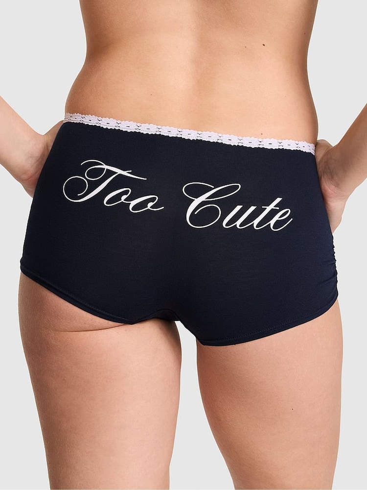Victoria's Secret Pink Noir Navy Blue 'Too Cute' Boyshort Cotton Knickers - Image 1 of 2