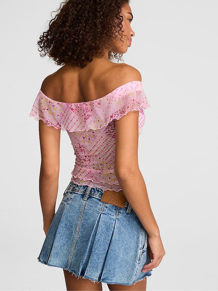 Victoria's Secret Pink Pink Floral Print Off The Shoulder Top - Image 2 of 2 Victoria's Secret Pink Pink Floral Print Off The Shoulder Top - Image 2 of 2