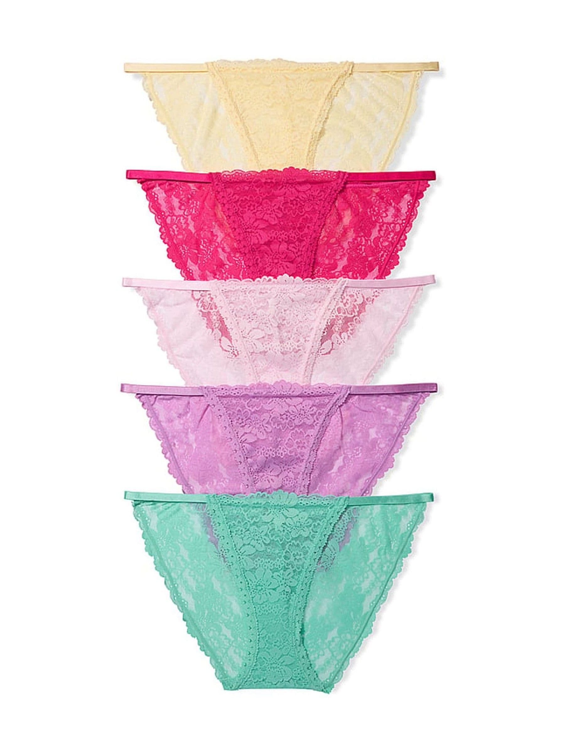 Victoria's Secret PINK Yellow/Pink/Purple/Green String Bikini 5 Pack Lace Knickers