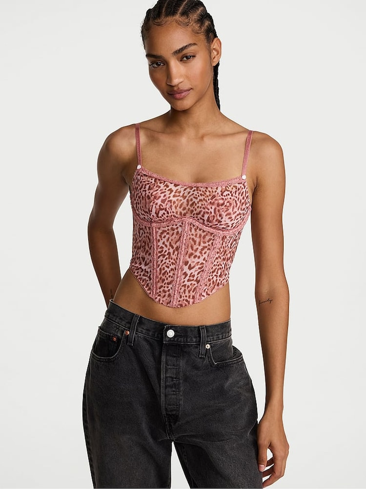 Victoria's Secret Leopard Brown Mesh Corset Top - Image 1 of 2