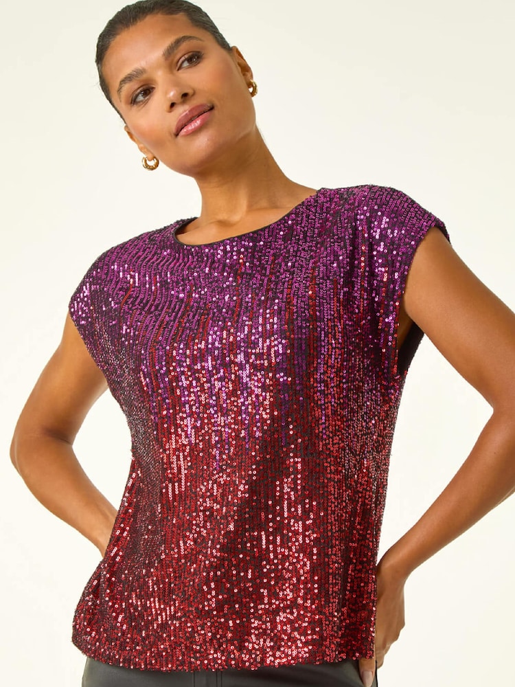 Roman Pink Ombre Sequin Tunic Top - Image 2 of 5