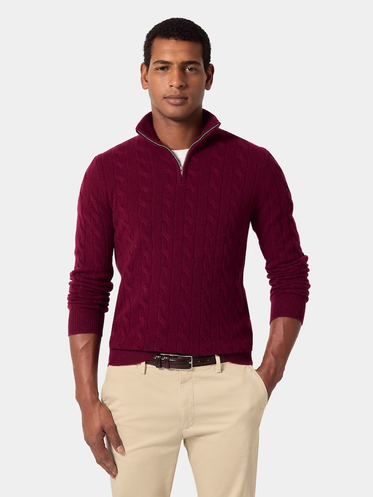 Hawes & Curtis Green Cable 1/2 Zip Jumper - Image 1 of 4 Hawes & Curtis Green Cable 1/2 Zip Jumper - Image 1 of 4