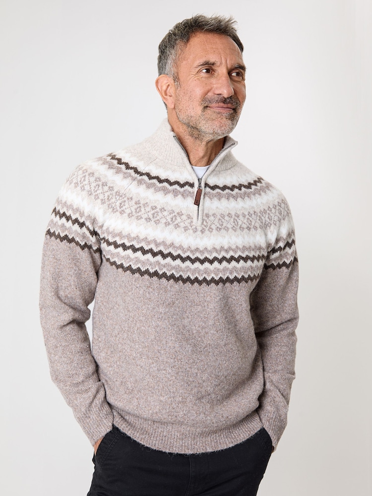 Saltwell Fairisle Knitted Quarter Zip Jumper - Image 1 of 4 Saltwell Fairisle Knitted Quarter Zip Jumper - Image 1 of 4
