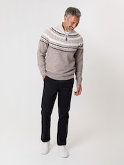 rjava - Saltwell Fairisle Knitted Quarter Zip Jumper - Slika 3 iz 4