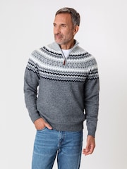 siva - Saltwell Fairisle Knitted Quarter Zip Jumper - Slika 1 iz 4