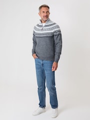 siva - Saltwell Fairisle Knitted Quarter Zip Jumper - Slika 3 iz 4