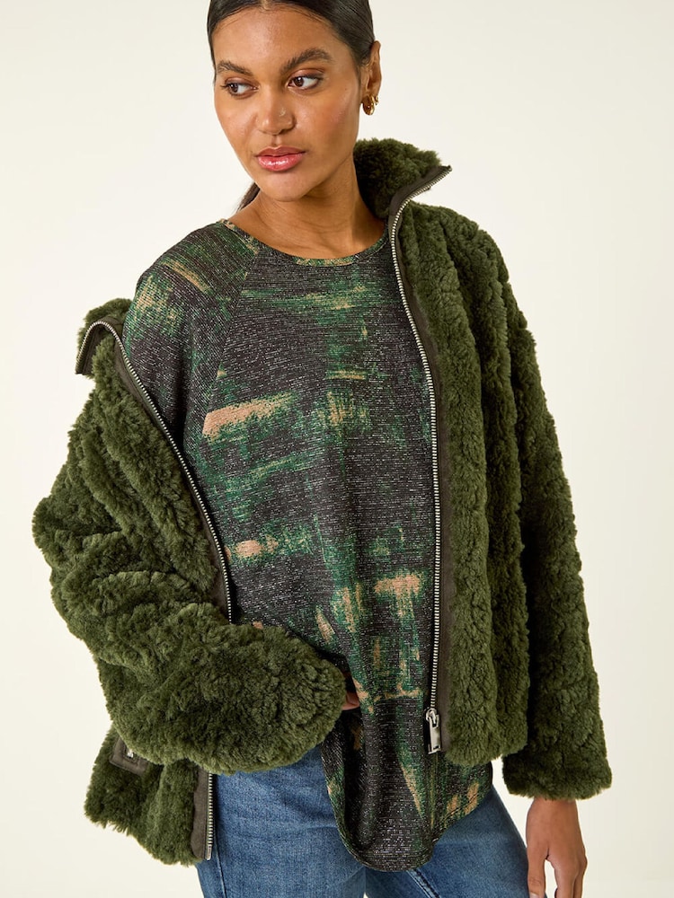 Roman Green Textured Printed Stretch Jacket - Image 1 of 5 Roman Green Textured Printed Stretch Jacket - Image 1 of 5