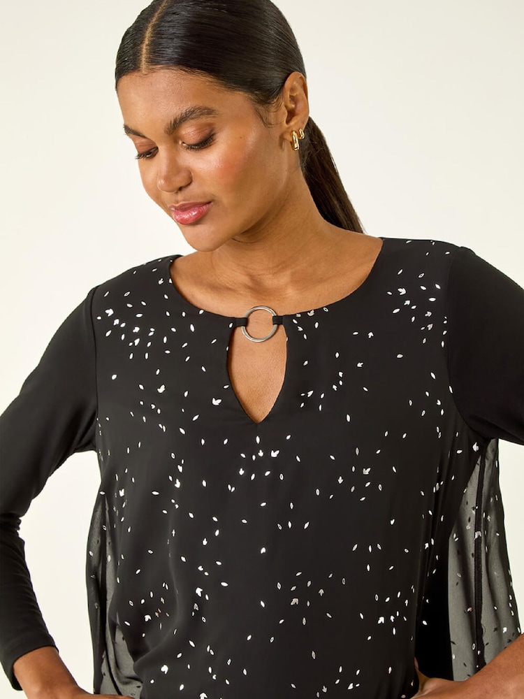 Roman Black Ring Front Foil Tunic Top - Image 1 of 5 Roman Black Ring Front Foil Tunic Top - Image 1 of 5